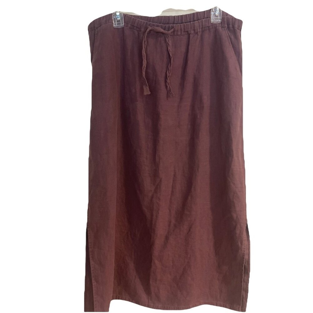 J.Jill Solid Purple Pull-On Linen A-Line Skirt Ankle Length Size Medium Petite